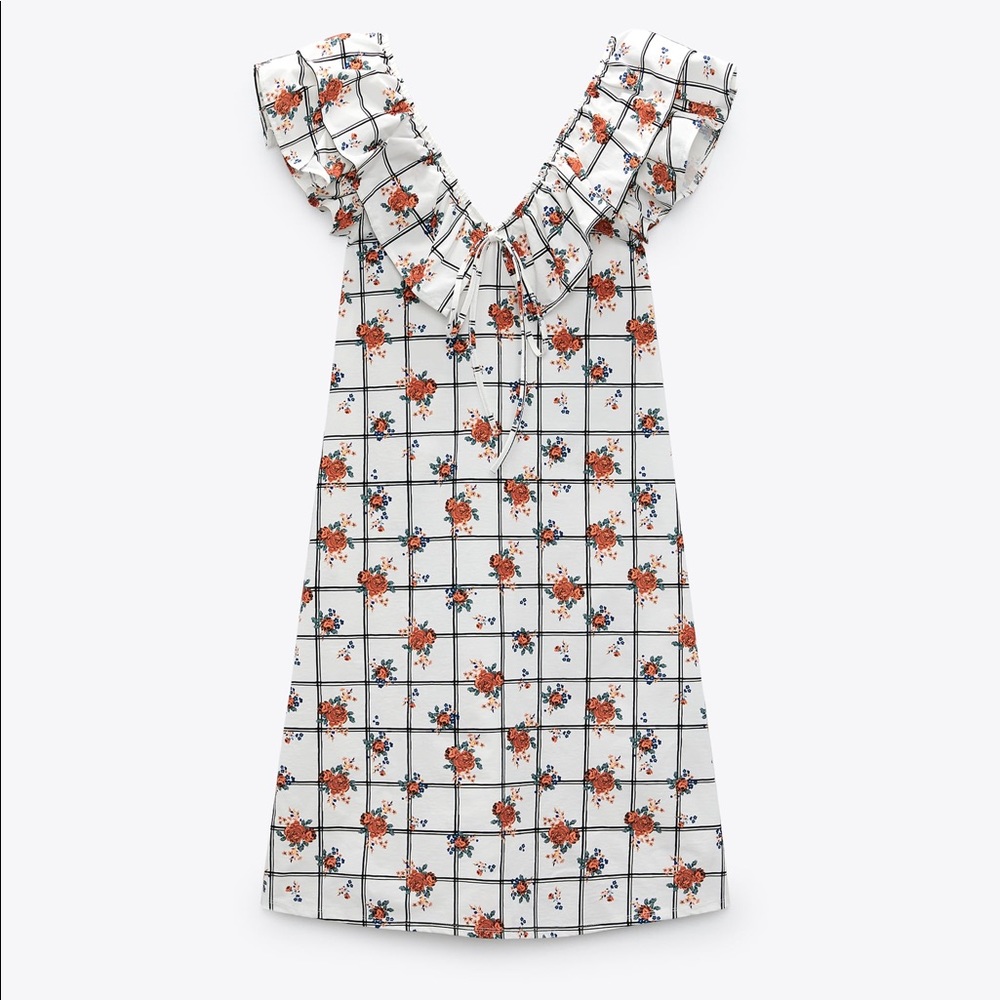 NWT ZARA FLORAL PRINT DRESS WITH RUFFLES DETAIL - Picture 5 of 7